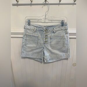 Pilcro and the Letterpress Blue and White Striped Jean Shorts